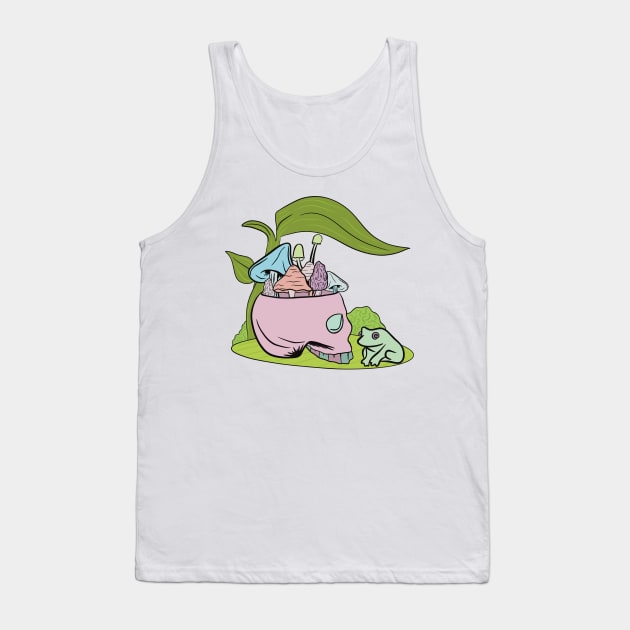 Skull filled with mushrooms chilling with a frog Tank Top by SugarSaltSpice